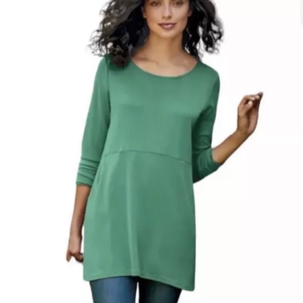 Soft Surroundings Fairfax Size M Scoop Neck Tunic Top Green Loose Fit Pockets
